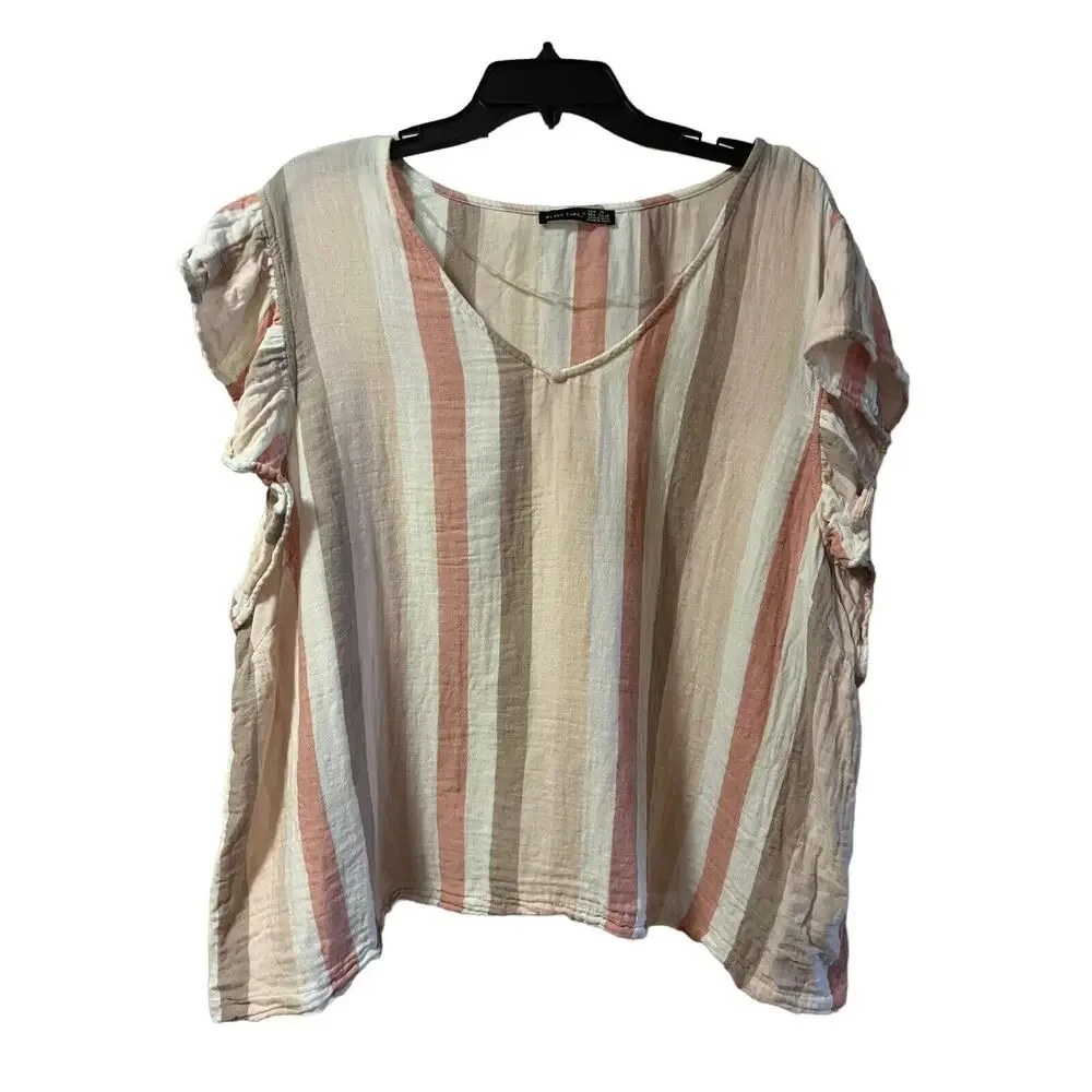 Black Tape Women’s Striped Ruffle Sleeve Top Plus Size 3X - Picture 1 of 11